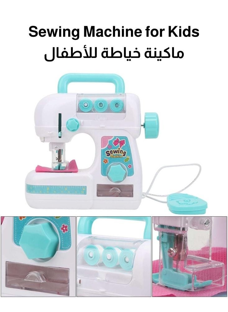 Premium Kids Mini Sewing Machine Toy with Hand Crank & Foot Pedal – Safe Pretend Play Sewing Machine Set with Ruler, Fabric Pieces & Accessories for Girls - Image 1